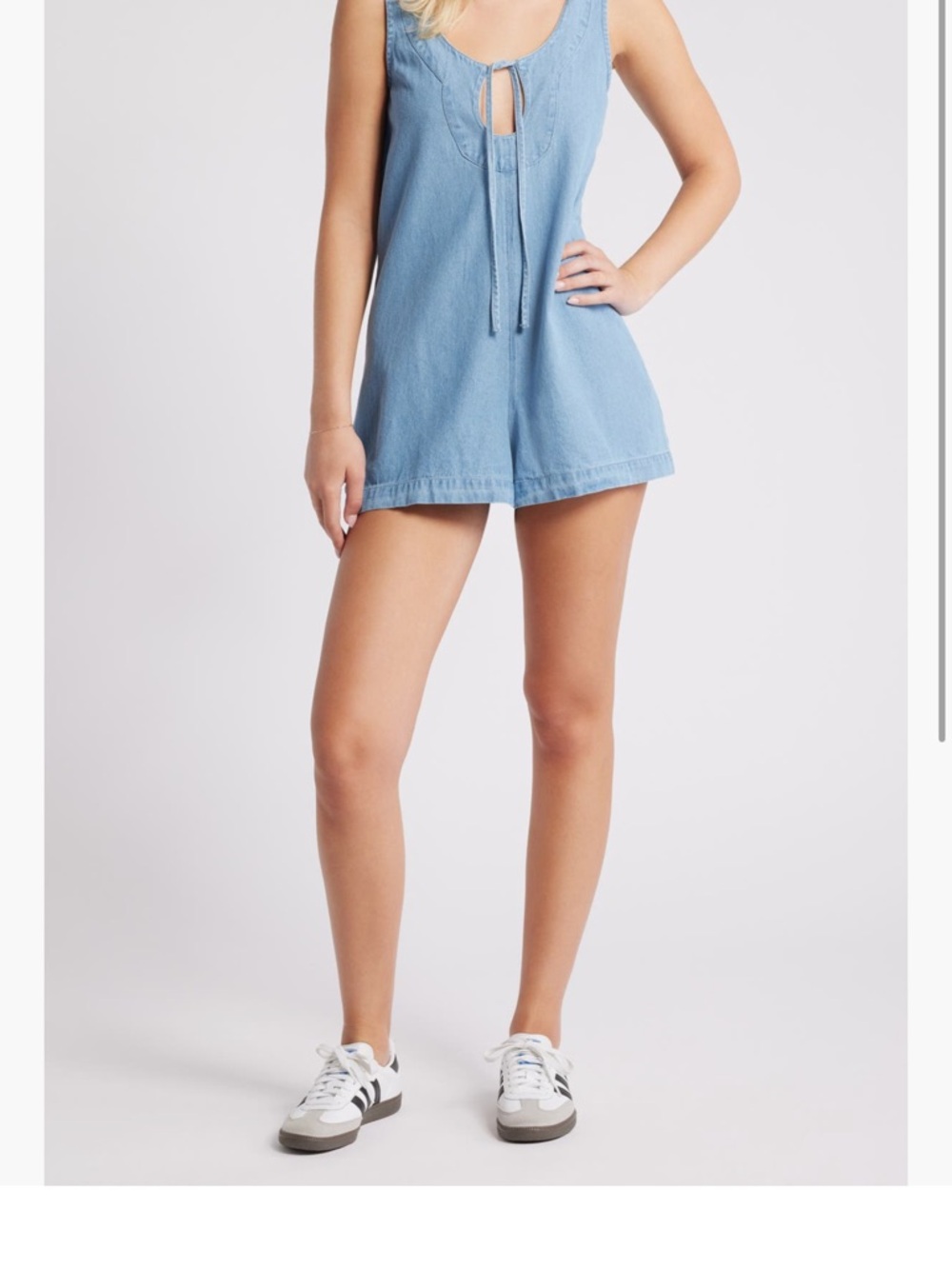 Nasty Gal Light Blue Denim Tie-Front Romper